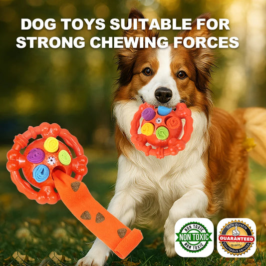 Dog Interactive Toy Colorful Tug Chew Ball with Treat Hiding Ropes, Beef Flavor, Fun Sound Play, Pet Training Stress Relief