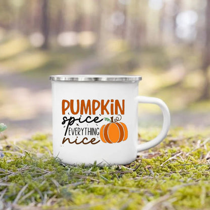 Pumpkin Leaves Dog Cat Printed Enamel Mugs Coffee Cups Fall Thanksgiving Party Wine Juice Mug Handle Cup Autumn Holiday Gifts