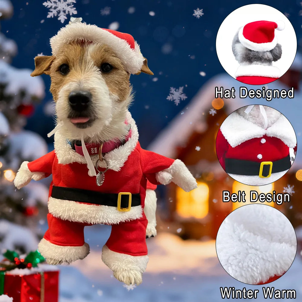 the SANTA PAWS HOLIDAY PET COSTUME - Christmas Dog Santa Claus Outfits for Small/Medium Dogs, Funny Cosplay Costume, Cat/Dog Clothing, Dressed Up Yorkshire, Pug Pet Clothes