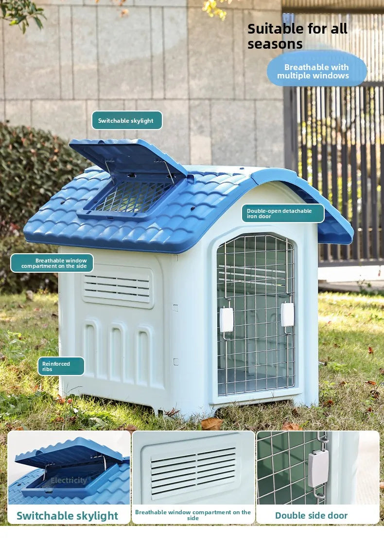 the IN THE DOGHOUSE - Large Waterproof Outdoor Doghouse - Detachable & Washable Dog Cage for Medium/Large Breeds, All-Weather Shelter
