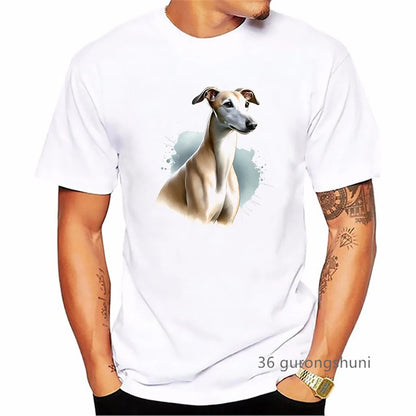 the GREYHOUND - Greyhound Animal Printed T-Shirt, Men Summer Fashion T-Shirt, Homme Kawaii Dog Lover T-Shirt, Harajuku Shirt Streetwear