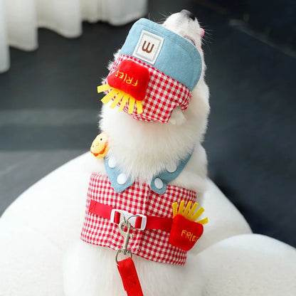 Three-piece Set Pet Cat Dog Chest Harness Traction Rope and Sun Hat Set Spring Summer Breathable Puppy Harness Dog Baseball Cap