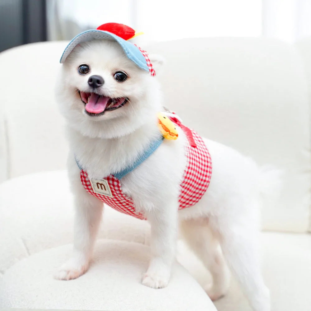 Three-piece Set Pet Cat Dog Chest Harness Traction Rope and Sun Hat Set Spring Summer Breathable Puppy Harness Dog Baseball Cap