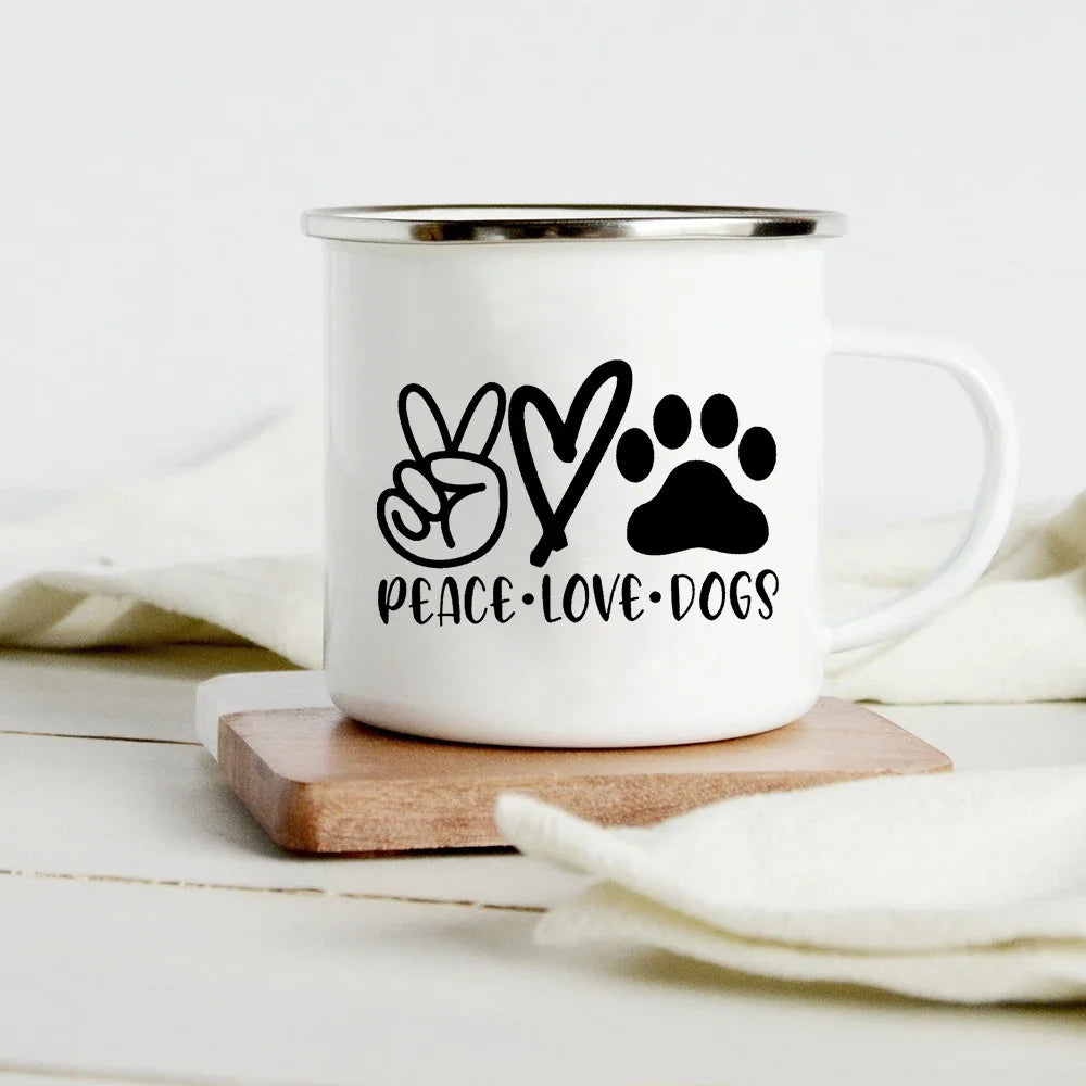 Peace Love Dogs Print Creative Enamel Coffee Mugs Cartoon Dachshunds Dog Paw Party Beer Juice Milk Cups Friend Birthday Gifts
