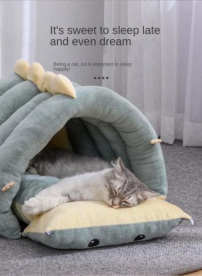 2 In1 Dinosaur Pet Dog House Foldable Cat for Small Dogs Bed Winter Warm Puppy Pads Sofa Removable Sleeping Kennel Nest Products