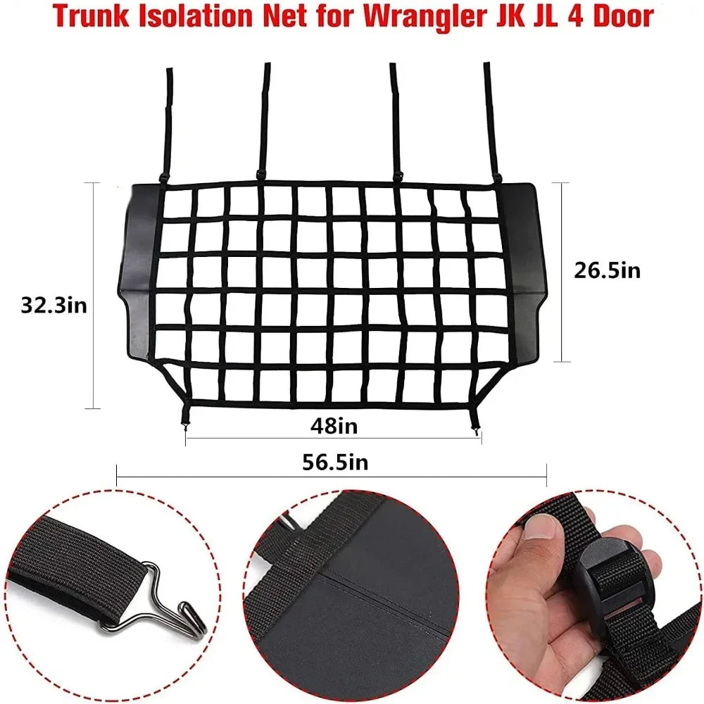 Pet Isolation Net Safety Mesh Dog Barrier for Wrangler JK JL 4 Door 2007-2023 Secure Behind Rear Seat