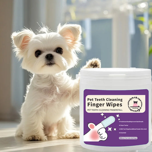 Teeth Cleaning Wipes for Dogs & Cats, Reduces Plaque & Freshens Breath Finger Wipes, Disposable Gentle Cleaning & Gum Care Pet W