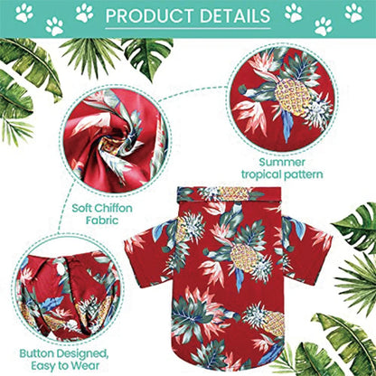 Hawaii Dog Shirt Colorful Flower Printed T-Shirt Breathable Cool Shirt Summer Beach Style Dog Clothes Medium and Large Dog Boys