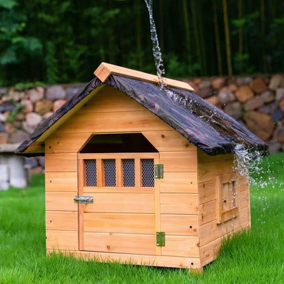 Solid wood dog house Outdoor pet Winter kennel All seasons Universal warm Wooden large dog Outdoor rainproof dog cage