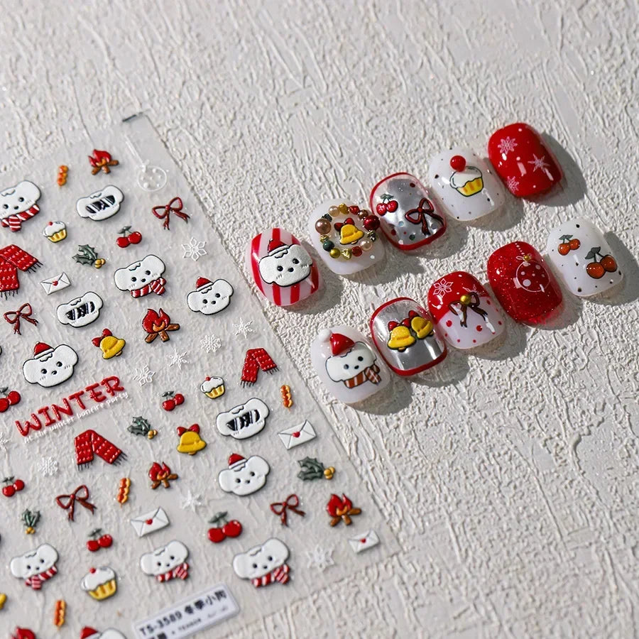 Colorful Balloon Cute Puppy Flower Cherry Bowknot Love Happy Dog Animal Self Adhesive Nail Art Sticker Decoration Manicure Decal