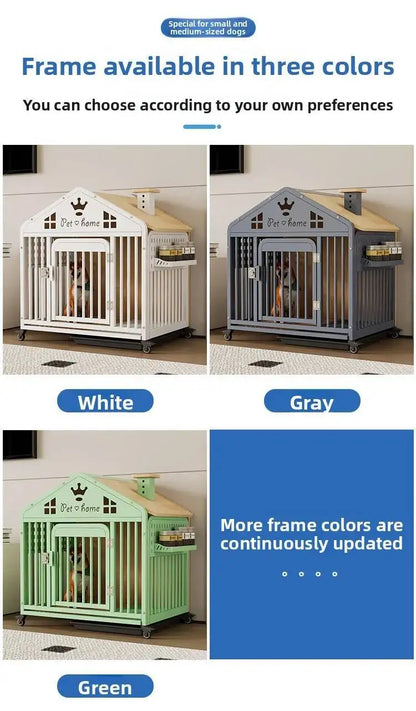 the DOG VILLA - Multi-Functional Solid Wood Steel Frame Pet Dog Villa, Small/Medium-Sized Dog Cage, Indoor Outdoor Dog Cage, Dog Bed with Toilet