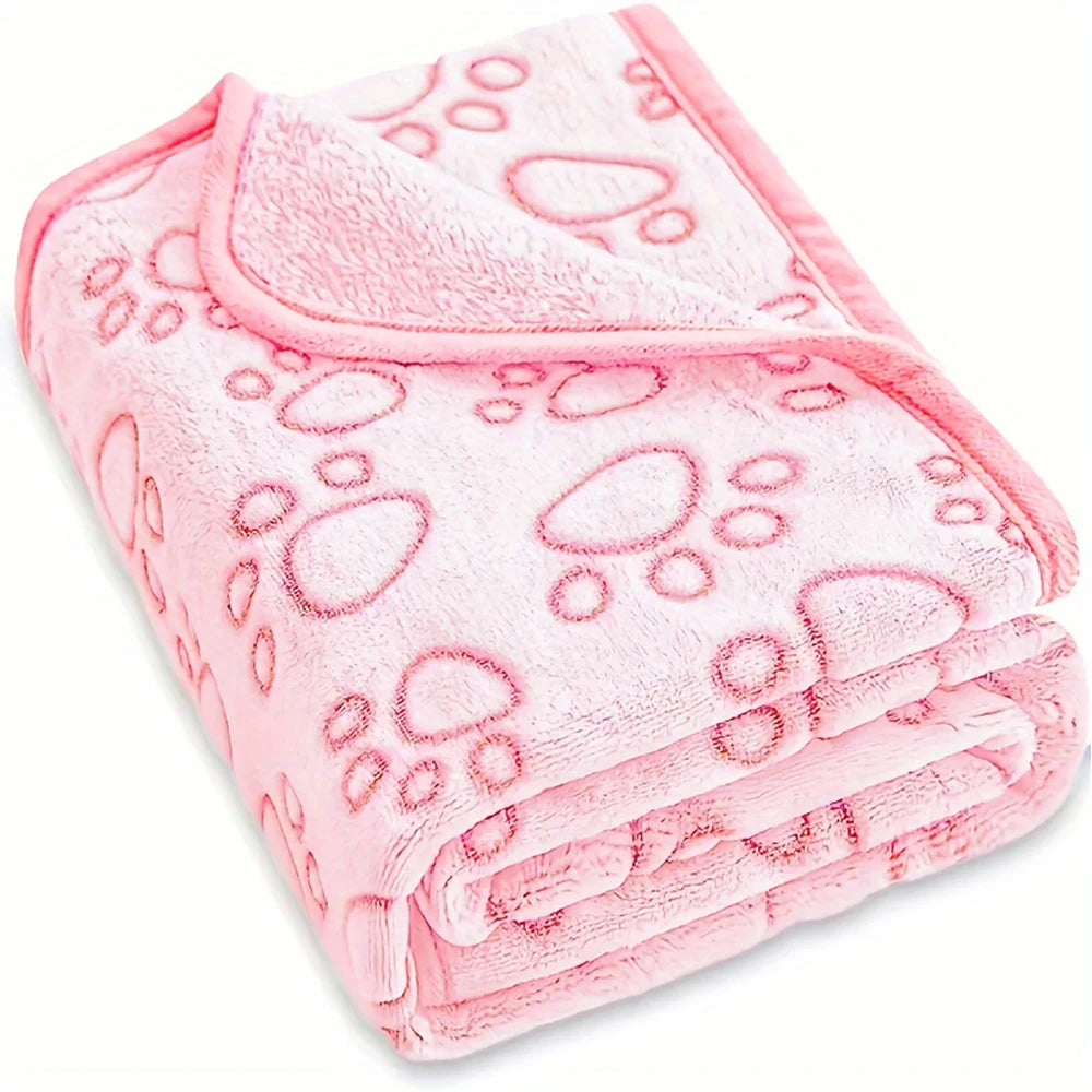Pink Soft Fluffy Pet Blanket with Paw Print  Warm Comfortable Dog Cat Blanket Mat for Bed or Sofa High Quality Pet Accessories