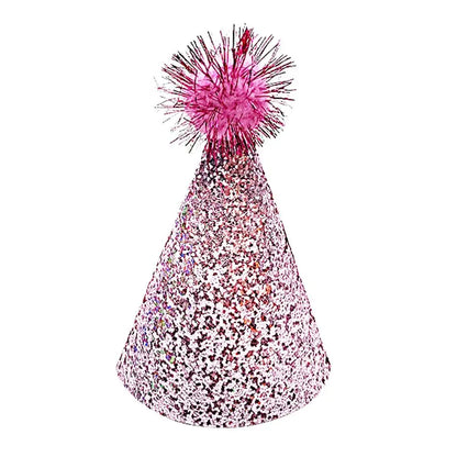 Cute Decorative Pet Birthday Hat Adjustable Foldable Dog Sparkling Hat with Ball Cat Headgear for Birthday