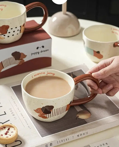 Sausage Puppy Breakfast Cute Ceramic Mug Creative Home Water Cup High Aesthetic Office Coffee Cup Milk Coffee Household Cup