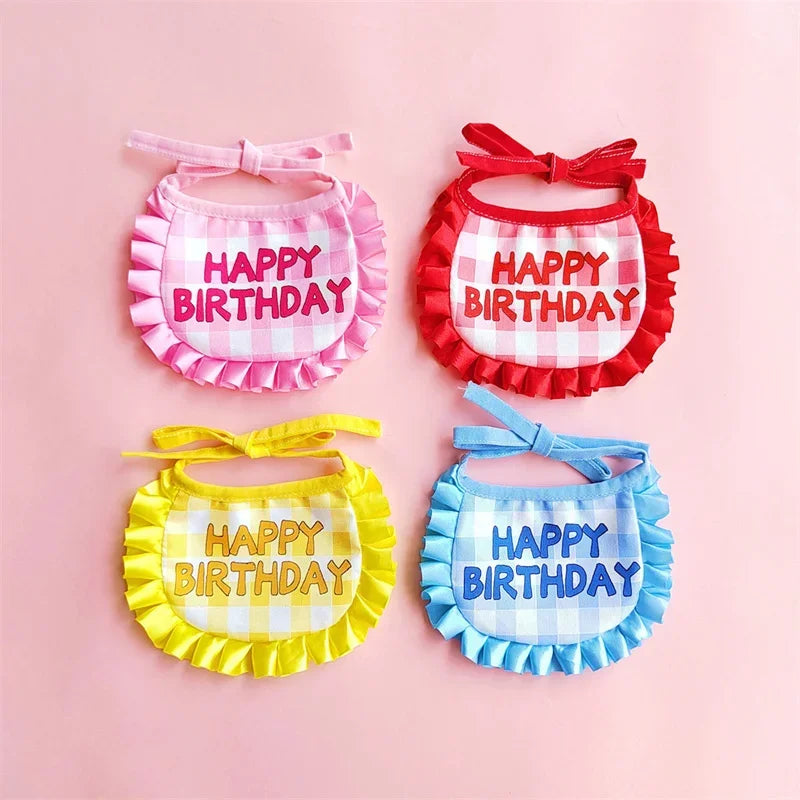 Dog Birthday Scarf Hat Set Cat Birthday Party Supplies Pet Scarf Puppy Birthday Lace Hat Scarf for Small Medium Dog Pet