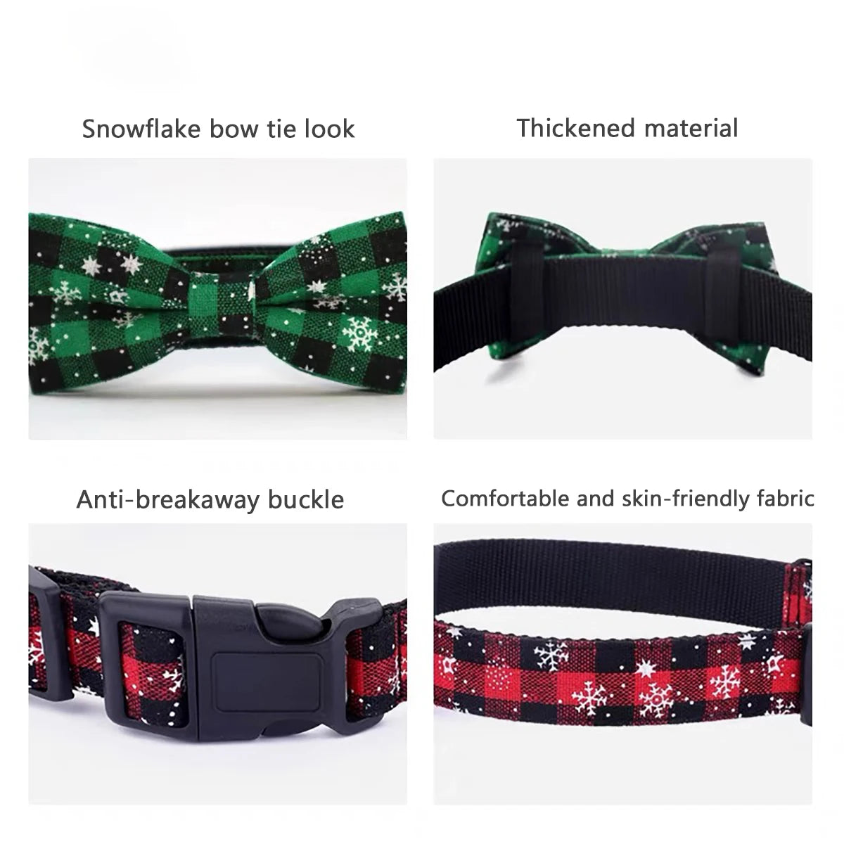the HOLIDAY GENT - Dog Collar with Bowtie, Christmas Plaid Snowflake Dog Collar with Adjustable Buckle - Suitable for Small/Large Dogs/Cats/Pets