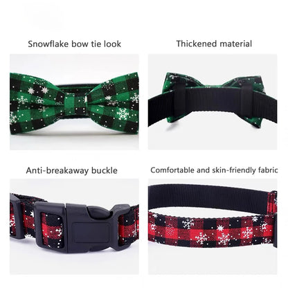 the HOLIDAY GENT - Dog Collar with Bowtie, Christmas Plaid Snowflake Dog Collar with Adjustable Buckle - Suitable for Small/Large Dogs/Cats/Pets