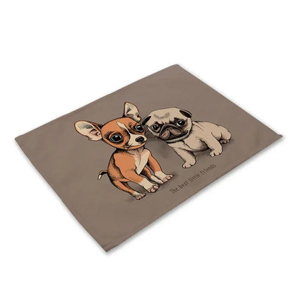 Pug Dog Pattern Cotton Linen Pad Dining Table Mats Coaster Bowl Cup Mat Pattern Kitchen Placemat 40*30cm Home Decor
