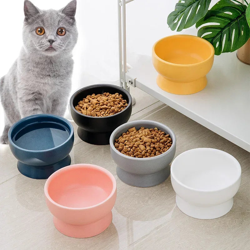 Cat Food Water Bowls Nordic Style Pet Ceramics Feeding Dishes Puppy Kitten Neck Guard Matte Pottery Bowl Dog Eating Accessories