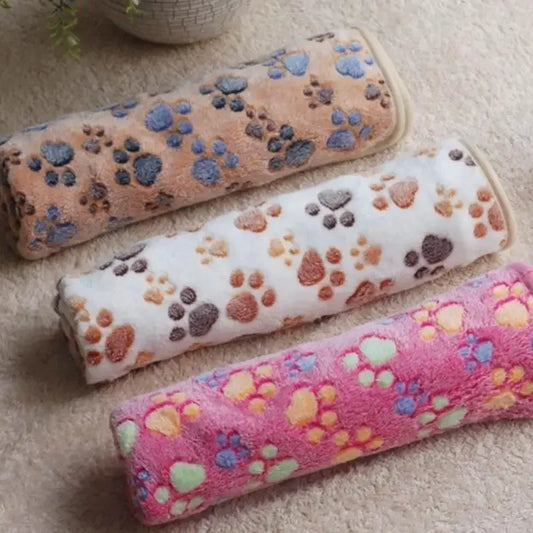 Practical 3 Colors Cute Floral Pet Sleep Warm Paw Print Dog Cat Puppy Fleece Soft Dog Blanket Pet Dog Mattress