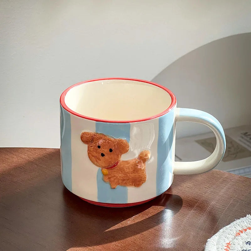Cartoon Dog Ceramic Mug Animal Shape Kids Breakfast Milk Mugs Coffee Cup Kawaii Cups Birthday Gift Cup Tumbler