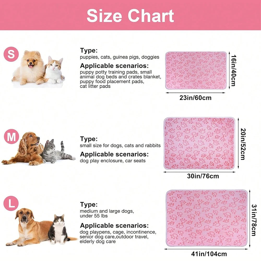 Pink Soft Fluffy Pet Blanket with Paw Print  Warm Comfortable Dog Cat Blanket Mat for Bed or Sofa High Quality Pet Accessories