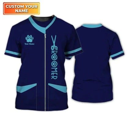 the GROOMER - Dog Grooming Graphic Printed Casual T-Shirts, Pet Groomer Customized Oversized Workwear, EU Size Unisex Pullover