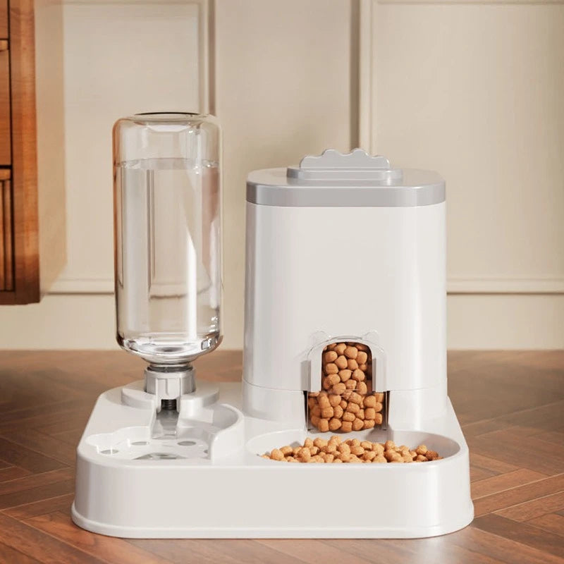Automatic Cat & Dog Water Dispenser with Integrated Food Basin No Batteries Needed,Automatic Pet Feeder One-Piece Design