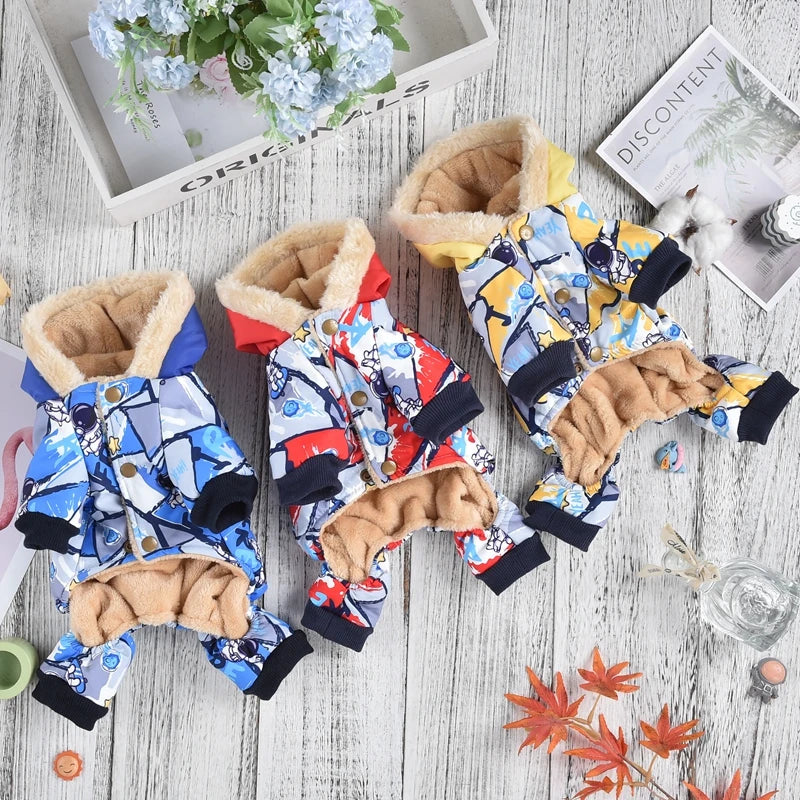 the ASTRO DOG - Snow-Proof Pet Clothing for Small/Medium Dogs, Winter Warm Puppy Hoodie Jumpsuit, Overall Down Parkas Apparel Chihuahua Corgi Suit