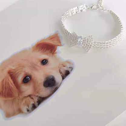 the BELLEBOW ZIRCON COLLAR - Zircon Bow Tie Chihuahua Dog Collar, Rose Gold Lobster Button Cat/Dog Necklace with Package Box, Adjustable All Season Pet Accessories