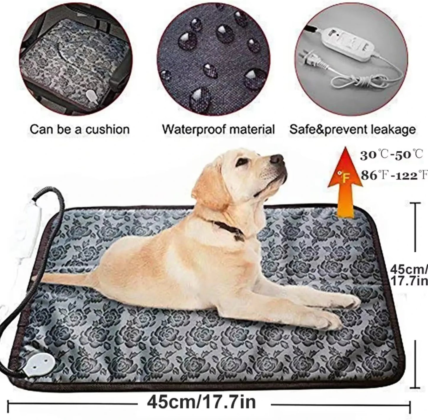 Pet Heated Mat Dog Temperature Adjustable Dog Heating Pad Waterproof Electric Heating Pad Timer Dog Sleeping Supply waterproof ﻿
