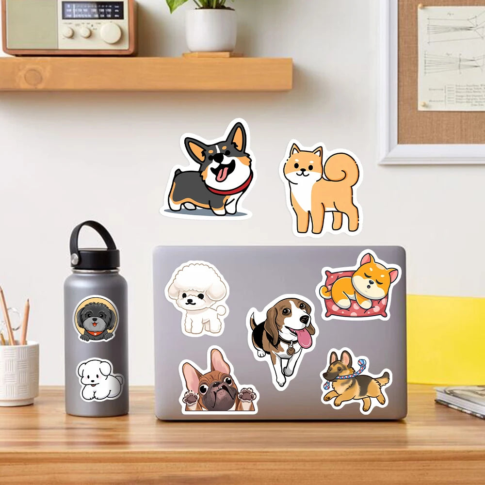 Cute Cartoon Dog Puppy Stickers Pet DIY Kids Toy Animal Waterproof Decal for Scrapbook Laptop Phone Luggage Bottles Decorative