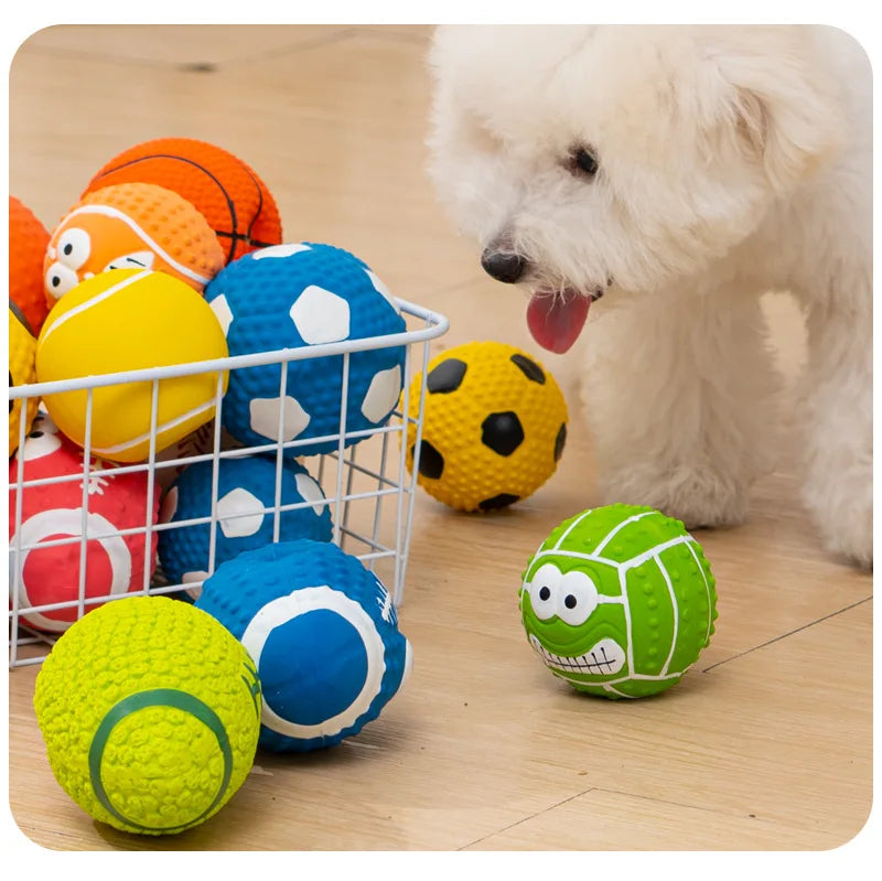 Squeaky Dog Toys Soft Latex Balls For Small Medium Large Dogs Rugby Football Volleyball Pet Toy Dog Interactive Chew Toy Ball