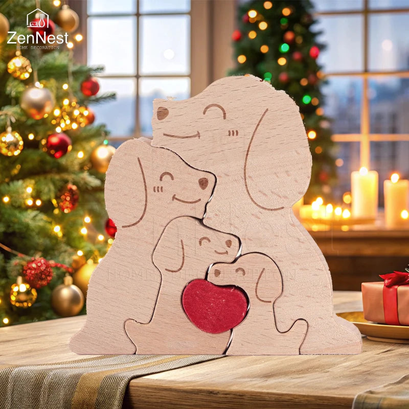 Art Wooden Dog Puzzle Personalized Name Custom Free Laser Engraving Home Gifts Home Decor Thanksgiving Christmas Gifts for Mom
