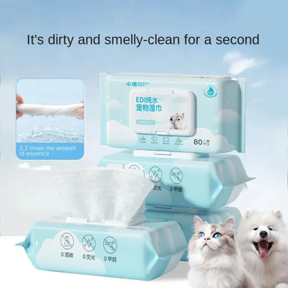 the PET WIPES - 80Pcs/Pack Pet Wipes, Pet Eye and Ear Wipes for Wiping Pets, Dog/Cat Pure Water Wet Pet No-Rinse Tear Stain Removal Cleaning
