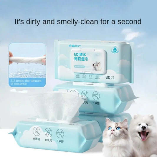 the PET WIPES - 80Pcs/Pack Pet Wipes, Pet Eye and Ear Wipes for Wiping Pets, Dog/Cat Pure Water Wet Pet No-Rinse Tear Stain Removal Cleaning