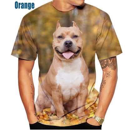 the PITBULL LOVE - Funny Pitbull Dog 3D Printed T-Shirt, Men/Women O-Neck Short Sleeve Tee Clothing, Kid Oversized Animal Print T-Shirt Tops