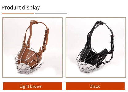 Dog Muzzle Anti Biting Pet Mouth Mask Adjustable & Breathable Leather Metal Muzzle Protection Cover Muzzles for Dog Accessories