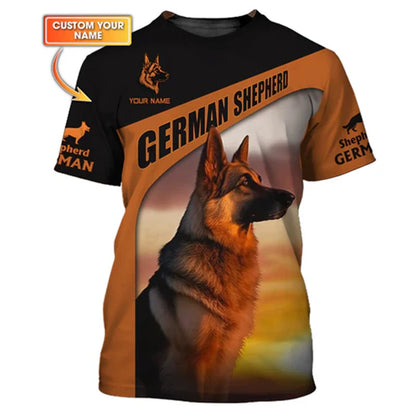 the BEST FRIEND FOREVER - German Shepherd Print T-Shirt for Men, Custom Name O-Neck Short Sleeve Pullover Top, 3D Print Sport Daily Fashion Trend Tee