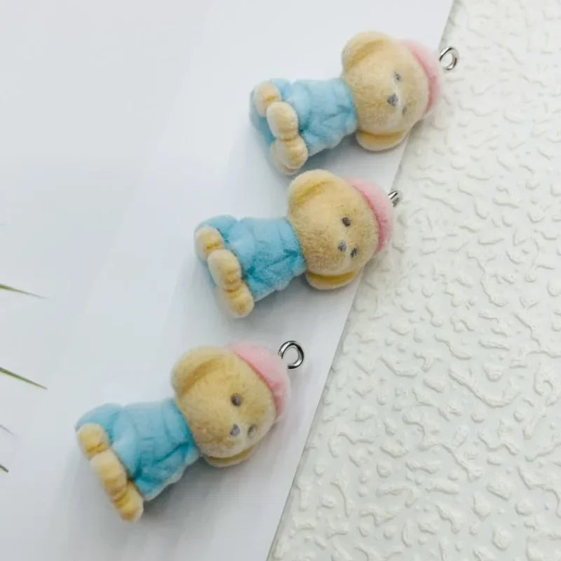 2Pcs 3D Flocking Cute Hat Dog Charms Cartoon Resin Pet Dog Pendant Earring Keychain Accessories For DIY Crafts Jewelry Make