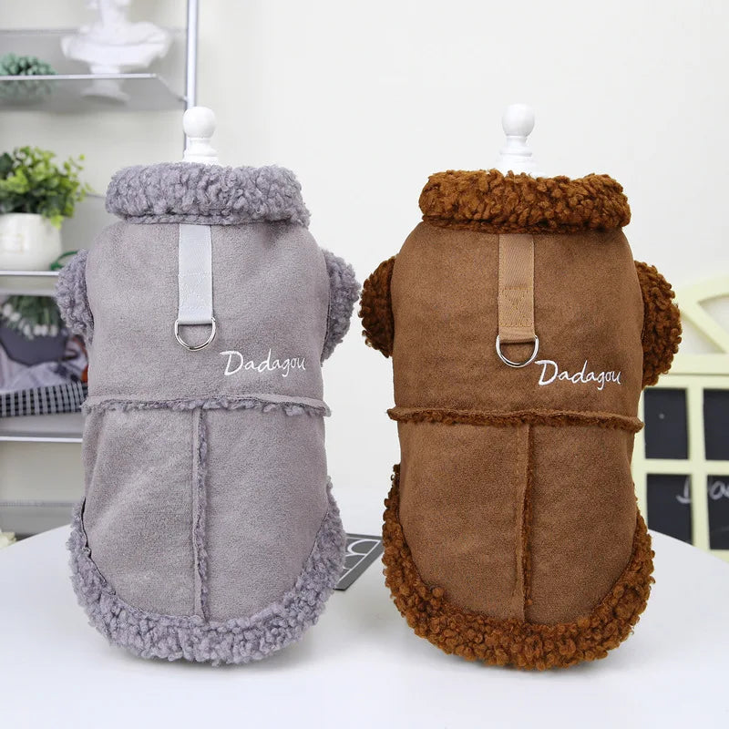 British Style Dog Jacket Lamb Fleece Winter Warm Dog Clothes for Small Dogs Puppy Costume Chihuahua Coat Pet Pug Yorkie Outfits