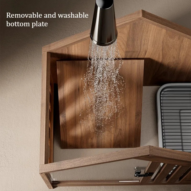 the RETRO DOGGY - Solid Wood Dog Bed with Dog Toilet, Luxury Toilet House Break Semi-Enclosed Breathable Puppy Beds, Easy Clean Indoor Dogs Kennel