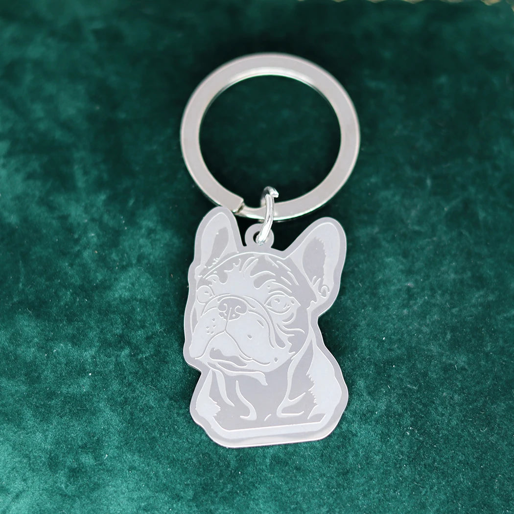 Stainless Steel Charms French Bulldog Dog Men's Trendy Punk Keychain for Women Men Jewelry Kids Gifts Key Bag Deco Accessories