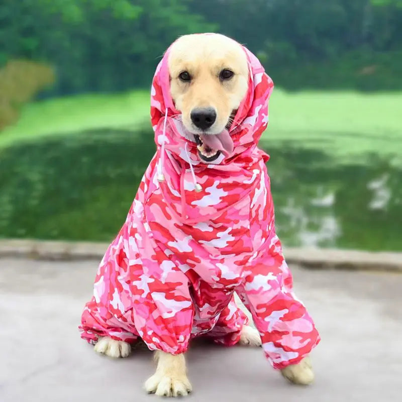 the CAMO-DOG - Large Pet Dog Raincoat, Waterproof Rain Clothes, Jumpsuit for Large/Medium/Small Dogs, Golden Retriever Outdoor Pet Clothing Coat