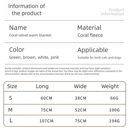 Plush & Warm Pet Bed Mat, Super Soft Dog Cat Sleeping Pad for Indoor Use, Cozy Thick Fleece Blanket for Cold Weather