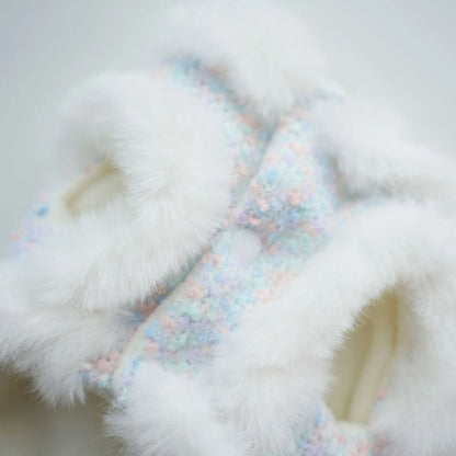 Pet Colorful Bow Set Skirt Autumn/Winter Bow Plush Coat Dress Warm Clothes Teddy Clothes Puppy Clothes for Small Dogs