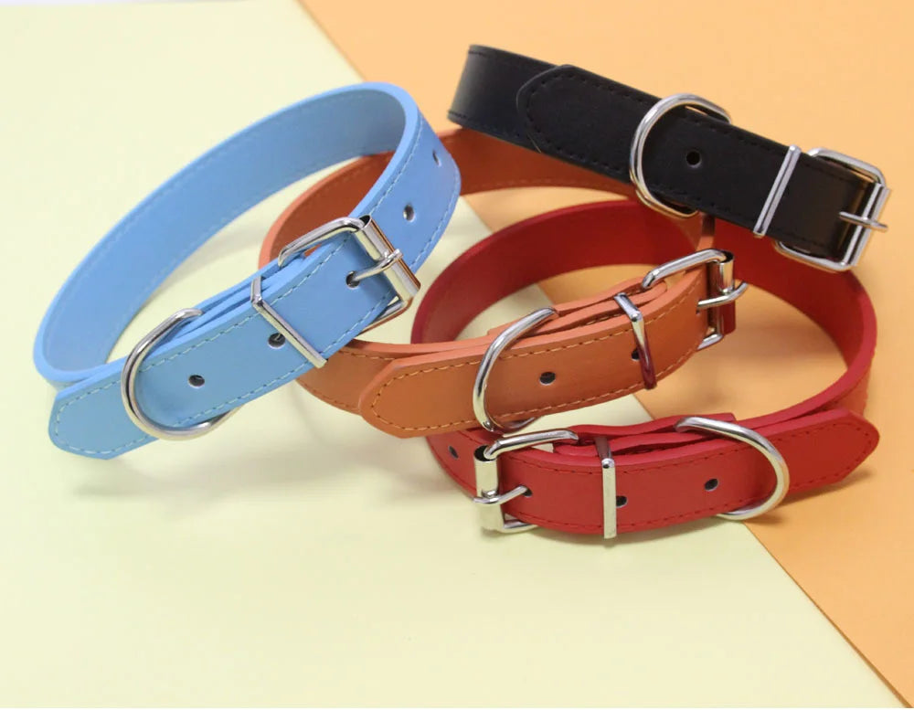 the SIMPY PAWS ADJUSTABLE LEATHER COLLAR - Solid Color Leather Dog Collar, Adjustable Cat Necklace, Puppy Neck Strap Suitable for Medium and Small Dogs, Pet Supplies XS-XL