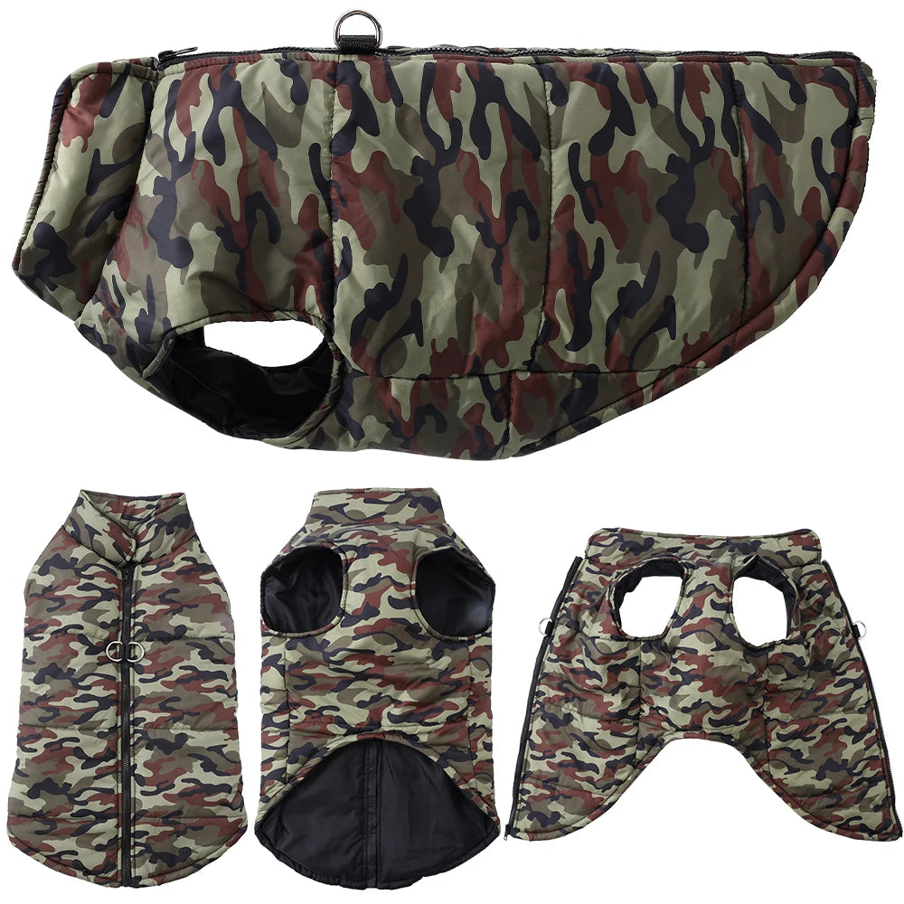 Winter Warm Big Dog Clothes Camouflage Sleeveless Pet Vest Jacket Windproof Large Dog Coat Zipper D-ring 4XL-6XL Puppy Outfits