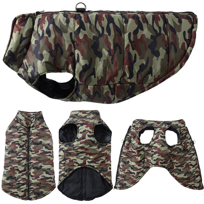 Winter Warm Big Dog Clothes Camouflage Sleeveless Pet Vest Jacket Windproof Large Dog Coat Zipper D-ring 4XL-6XL Puppy Outfits