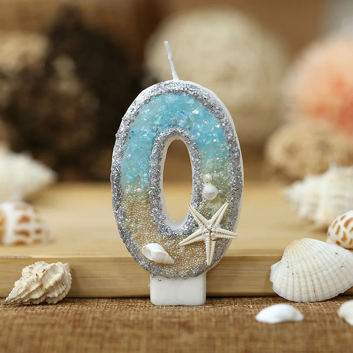 1PC 0-9 Digital Glitter Candles Summer Beach Starfish Birthday Cake Decoration Candles Ocean Themed Party Cake Decoration